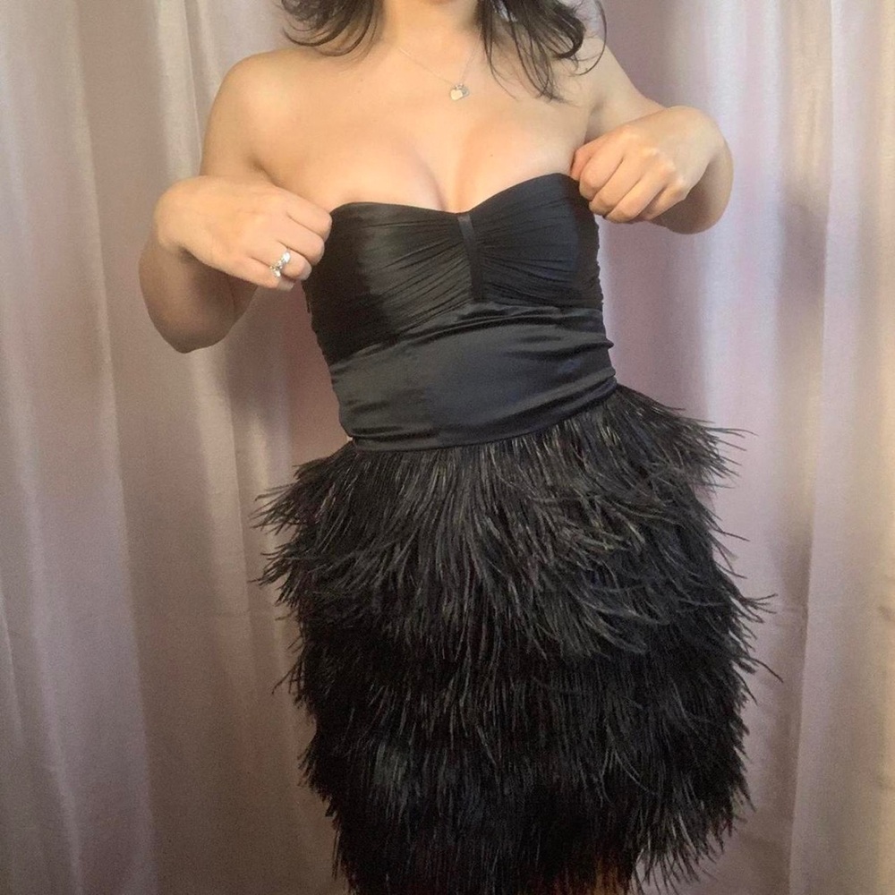 Express Black Ostrich Feather Dress